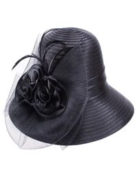 Летние шляпы с широкими полями для женщин, сетка с перьями, шляпы от солнца, свадебные шляпы Mother039s, свадебная пляжная кепка дерби 22035700966