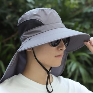 Chapeau de soleil à large bord avec rabat pour le cou, avec couvre-visage amovible, UPF 50+ Randonnée Safari Pêche Casquettes pour hommes et femmes