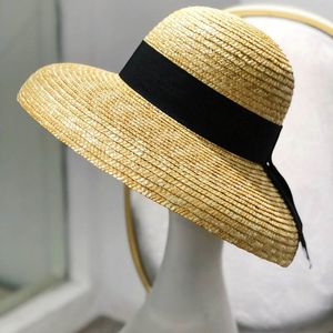 Large bord femmes soleil blé paille été plage chapeau élégant casquette protection UV noir long ruban arc derby voyage chapeaux Y200714