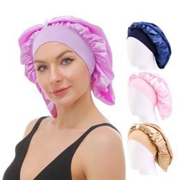 Wide-brimmed Buckle Satin Long Barrel Nightcaps Solid Color Shower Caps Hair Care Caps Beauty Salon Caps