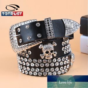 Brede gesp voor vrouwen vrouw Vintage Rhinestone Skull Belts Tweede laag Koe Skin Skin Top Kwaliteit Riem vrouwelijk voor jeans Factory Prijs 336U