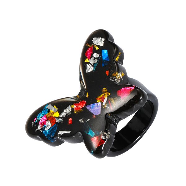 Anillos gruesos anchos para el dedo índice, anillo de banda acrílica de resina de mariposa colorida para mujeres y niñas, joyería Vintage mixta a granel