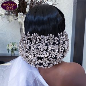 Brede bloem handgemaakte hoepel bruiloft tiara koningin barok kristal bruids hoofddeksels kroon strass met bruiloft sieraden haaraccessoires bruidsheadpieces