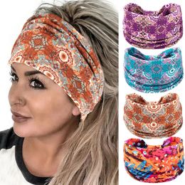 Larges imprimées de fleurs femme femme turban nouée élastique non glisser les bandeaux de cheveux entraîneurs enveloppe de la tête de yoga bandana bohème