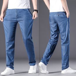 Brede jeans Heren halfhoge vaderslijtage Modale lange jeans Effen kleur Stretch Drape Herfst normale broek