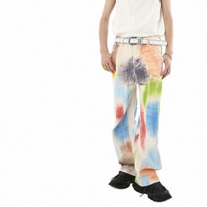 Large jambe Baggy Jeans homme japonais rétro patchwork graffiti denim pantalon femme y2k streetwear unisexe mer pantalon droit 2023 94FB #