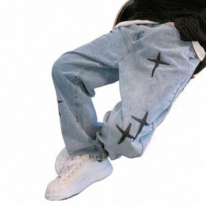 Pantalon cargo à jambe large 2022 Streetwear Baggy Hommes Jeans Printemps Automne Hommes Coréen Fi Lâche Droite Mâle Marque Vêtements Noir K4wJ #