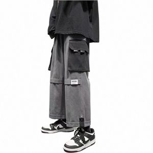 Pantalon cargo à jambes larges Streetwear Baggy Cool Pantalons de survêtement pour hommes Pantalons de survêtement masculins coréens Fi Functi Pantalons droits Basketball 2023 b3BK #