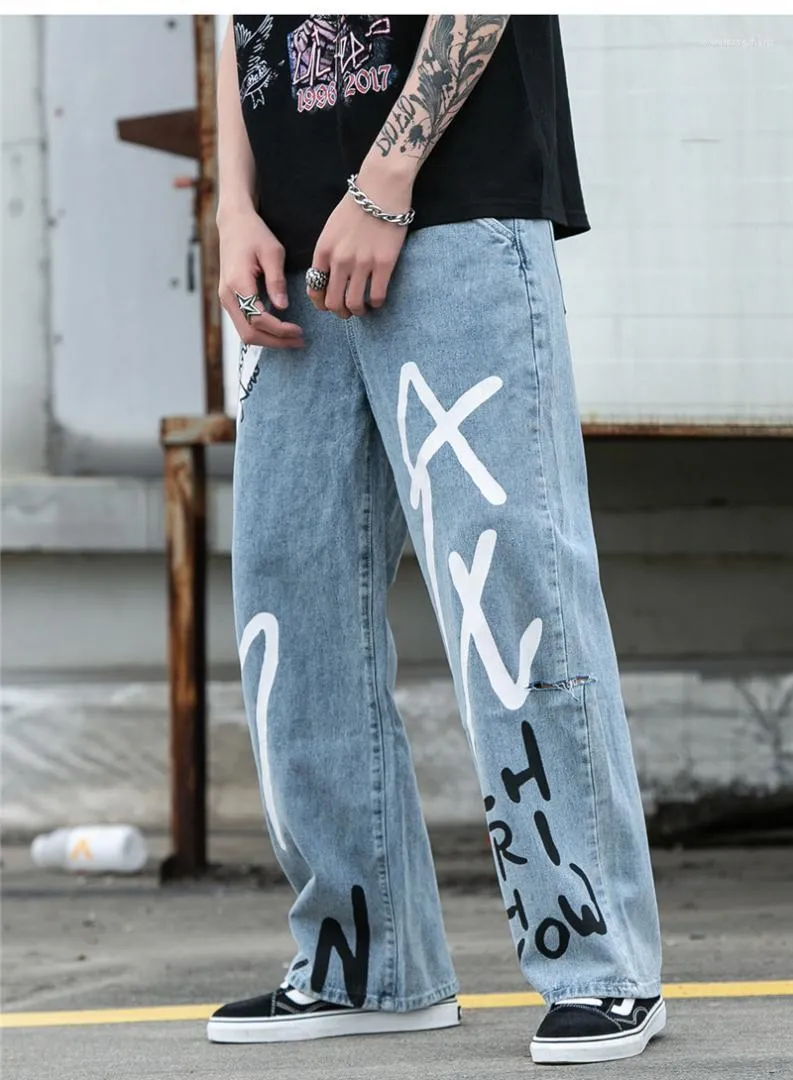 Pierna Ancha Diseñador DOODLING Jeans Sólido Letra Impresa Hombre Pantalones Para De La Vendimia Hiphop Flojos Los Pantalones Del Relajado 45,98 € | DHgate