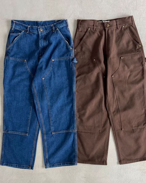 Pantalon de travail en jean marron à jambes larges de styliste, ample, japonais, tendance, marron