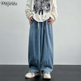 Calças de brim de perna larga homens baggy S-3XL hip hop denim calças moda vintage lavado fazer velhos adolescentes estudantes cintura elástica moda hkd230829