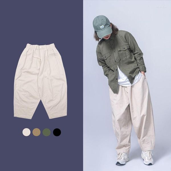 Pantalon large jambe Streetwear Vintage Hip Hop sarouel pantalon japon corée taille élastique lâche décontracté hommes femmes Couple mâle plat