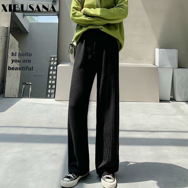 Pantalon à jambes larges pour femmes élastique taille haute automne coréen lâche femme pantalon droit streetwear plus taille 4XL 210423