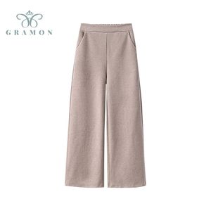 Pantalon large grande taille automne hiver femmes vêtements taille haute épais pantalon baggy mode coréenne lâche surdimensionné pantalons 211115