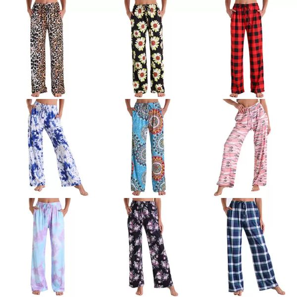 Pantalon à jambe large Pantalon Bas de maternité Fleurs florales Plaid Plain Stripe Élastique Fitness Yoga Pantalon Lady Sport Lâche Longue Culotte Casual 31 Couleurs