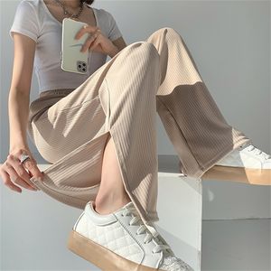 Pantalon à jambes larges avec ouverture de jambe ouverte pour les femmes au printemps et en été taille haute pantalon droit décontracté ample et mince 220815