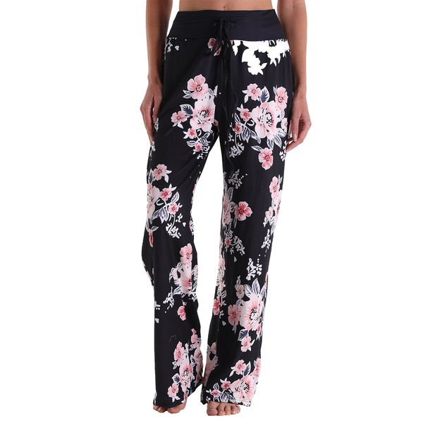 Pantalon large pour femme avec cordon de serrage taille élastique droite décontracté imprimé camouflage pantalon ample