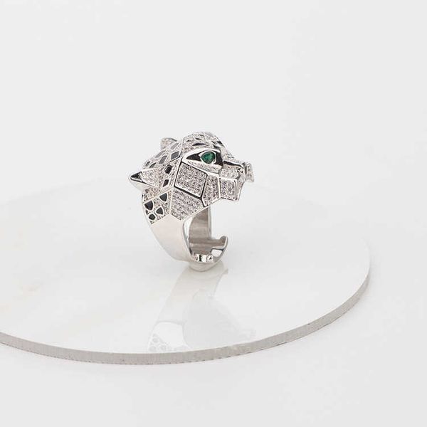 Large tête de léopard, anneau goutte de colle, Zircon, œil vert, sous-or, sertissage de diamant, dominateur personnalisé