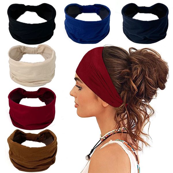 Diadema ancha antideslizante para el sudor para mujer, envolturas para la cabeza, diademas gruesas bohemias, gran deporte africano, turbante para yoga, accesorios para el cabello 240226