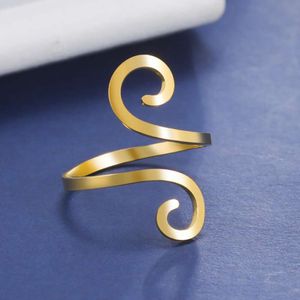 Large en acier inoxydable esthétique géométrique spirale ouverte anneau de doigt réglable Femmes bijoux minimalistes cadeaux d'anniversaire