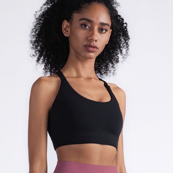 Soutien-gorge de Sport à bretelles croisées larges pour femmes, résistant aux chocs, boucles sans trace, dos Sexy, Fitness, Yoga, haut court avec amovible