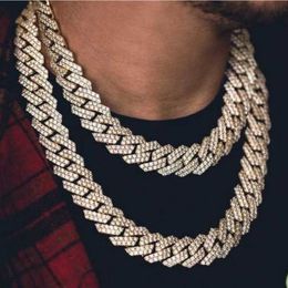 Chaîne cubaine à barre élargie de 20mm, collier hip hop en alliage de diamants plaqué or exagéré pour hommes