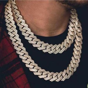 Collier hip-hop pour hommes, barre élargie de 20mm, chaîne cubaine en diamant, plaqué or exagéré, plein de diamants
