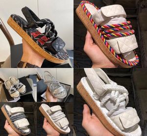 Gebrude bestedde platte canvas schoenen schoenen platform sandaal dames designer schoen moderne zomer buiten causaal touw enkelband slipper1426 9891703