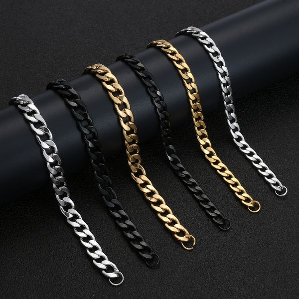 Largeur 6/8/10MM acier inoxydable or noir cubain chaîne Bracelet bracelets mode Hip Hop hommes bijoux longueur 20CM prix de gros