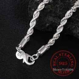 Ancho Real 100% Plata de Ley 925 hombres cuerda cadena moda Unisex fiesta boda regalo collar joyería dz Chains241l