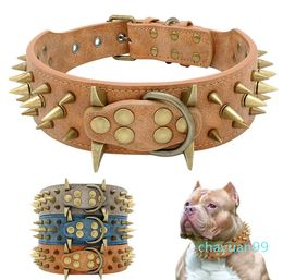 Brede halsband met puntige studs voor middelgrote grote honden Pitbull Duitse herder PU lederen halsbanden voor huisdieren Cool Fashion