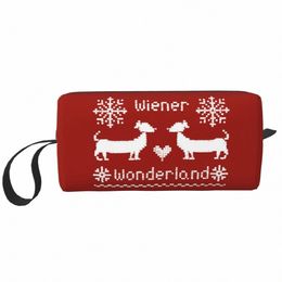 Wiener Wderland In Festive Red Christmas Teckel Voyage Trousse de toilette Saucisse Chien Maquillage Sac Cosmétique Beauté Stockage Dopp Kit 53Bk #