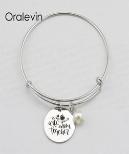 Vrouw moeder leraar inspirerende hand gestempelde gegraveerde aangepaste charme hanger uitbreidbare armband armband handgemaakte sieraden lot l6199731