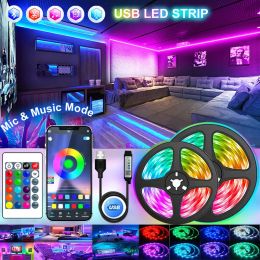 WiFi 1-30m USB LED Strip Lights RGB 5050 Bluetooth App Control Luces Led Light Flexibele diodelamp Lint voor kamerdecoratie