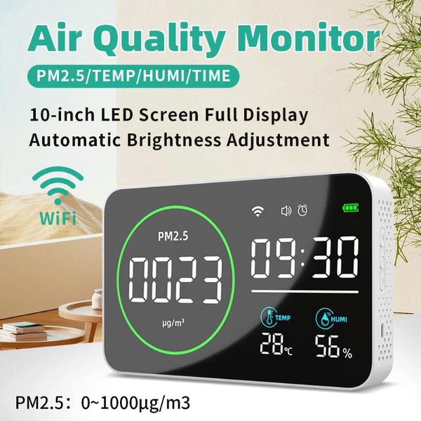 WiFi 4 en 1 Détecteur de qualité de l'air numérique PM2.5 Température Humidité Monitor Large écran LED Type-C RECHARGEABL ALARME