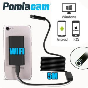 Cámara endoscópica WIFI 5M, Mini cámara de inspección con Cable duro impermeable, endoscopio USB de 8mm y 5M, boroscopio, endoscopio IOS para Iphone