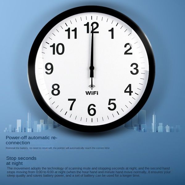 WiFi Automatic Time Sync Corloge murale: horloge silencieuse en réseau intelligent pour le bureau et le salon - Creative Metal Quartz Clock