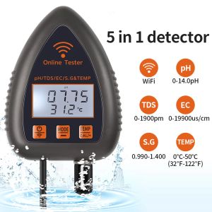 WiFi Bluetooth 5 in 1 waterkwaliteit Tester TDS/EC/Salt PH S.G.TEMP Digital Water Monitor voor aquariums aquacultuurzwembad