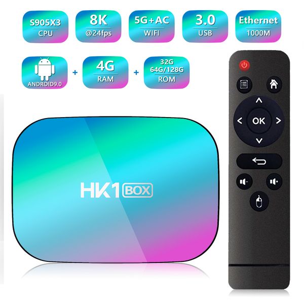 Boîtier Tv intelligent HK1 Amlogic S905X3, WIFI + BT, double canal, Android 9.0, 1000M, 8K, 128 go de Rom, Quad Core, 4 go de Ram, 64 go, livraison par DHL