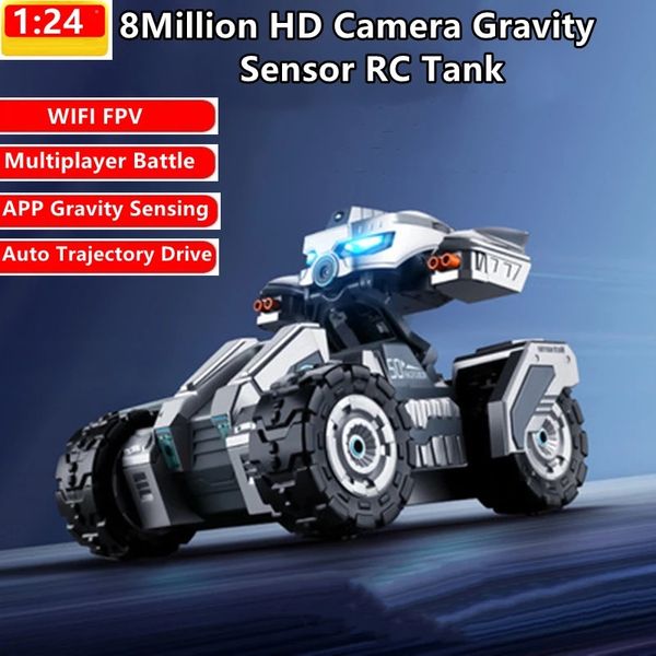 WIFI FPV multijugador batalla Control remoto tanque 100M 30 minutos 8MP HD Cámara aplicación gravedad detección trayectoria conducción espía RC coche juguete