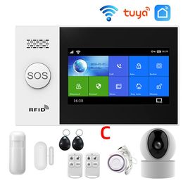 WIFI GSM GSM / WIFI Home Security Alarm System 433MHz Kits met bewegingssensor RFID IP Camera inbreker