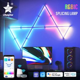 WIFI Intelligente Wandlamp RGBIC Decoratief Ambient Nachtlampje DIY Splicing APP Controle Dimbaar voor de Game Room Slaapkamer TV