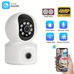 WIFI IP Camera 4MP HD Dual Screen Babyfoon Dual Lens PTZ Camera Indoor Ai Auto Tracking Secuiry P2P Video Surveillance 2.4 Ghz Wifi Met 64 GB Sd-kaart