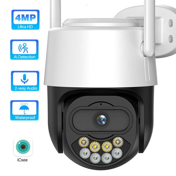 Cámara IP Wifi para exteriores, cámara IP HD de 4MP, PTZ, Mini domo de velocidad, vigilancia de seguridad para el hogar, Audio bidireccional inalámbrico 1080P, Icsee