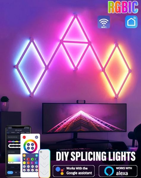 Lámpara LED de pared inteligente con WIFI, barra de luz RGBIC, luz nocturna de ambiente artesanal, aplicación de música, ritmo, retroiluminación de TV, decoración para dormitorio y sala de juegos