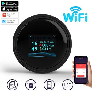 WiFi Natural Gas Sensor Tuya Smart Alarm Gaslekdetector Brandbeveiliging Digitale LCD -temperatuurweergave voor Home Kitchen 240423