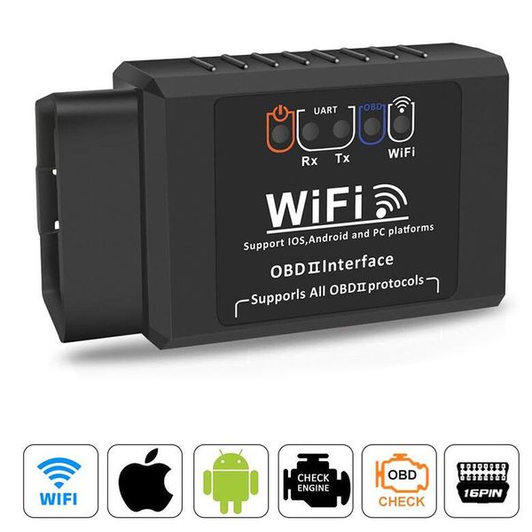 Escáner automático WiFi OBDII ELM327 OBD2 para iPhone, Android, PC, problemas del vehículo, escaneo de diagnóstico del motor, lectura de hasta 15.000 datos