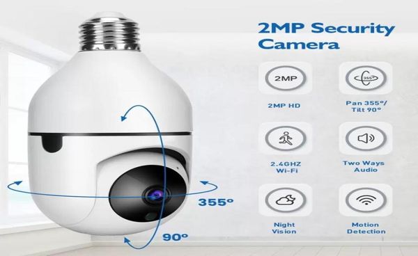 Wifi PTZ Cámaras IP Control remoto HD Visualización de 360 ​​° Seguridad E27 Interfaz de bombilla 1080P Inalámbrico 360 Rotación Seguimiento automático Cámara panorámica Li7665554