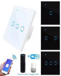 WiFi Smart Light commutateur en verre Panneau tactile Interrupteur compatible avec Alexa Google Home Smart Mur Switch 10A 90250V Timer de l'application de téléphone F11903635