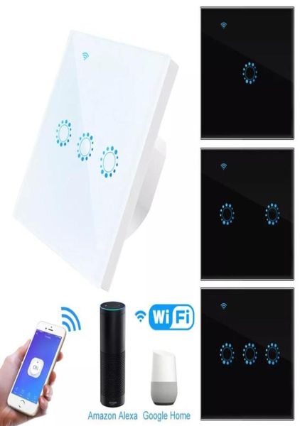 WiFi Smart Light Switch Panneau en verre Interrupteur tactile Compatible avec Alexa Google Home Smart Mur Switch 10A 90250V Timer de l'application de téléphone F11296707